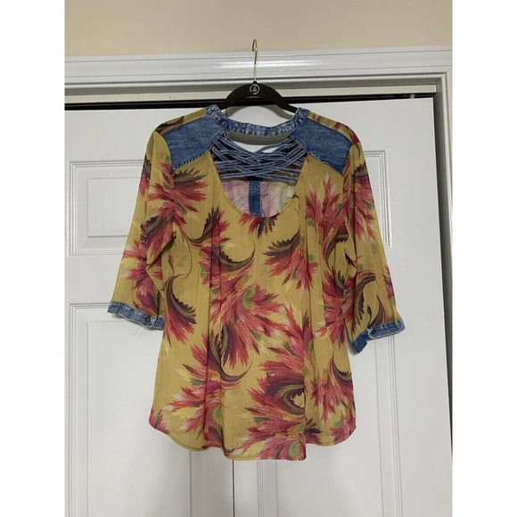 Vintage Y2K Fashion Model Semi Sheer Denim Accents Top Retro See Measurements - Picture 7 of 9